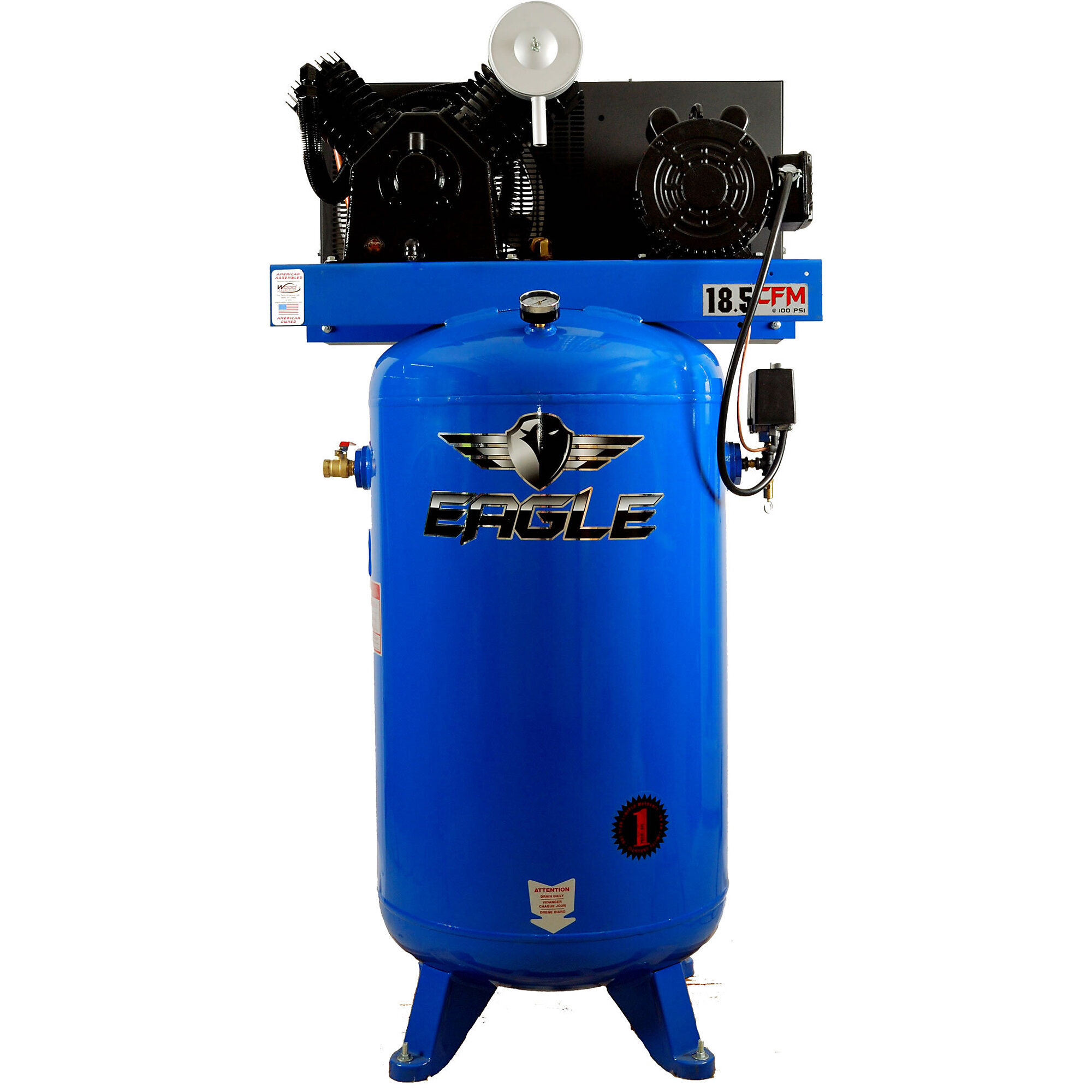 EAGLE, 80 Gallon 18.5 CFM Air Compressor, Horsepower 5 HP, Air Tank Size 80 Gal, Model# 5180V2-CS